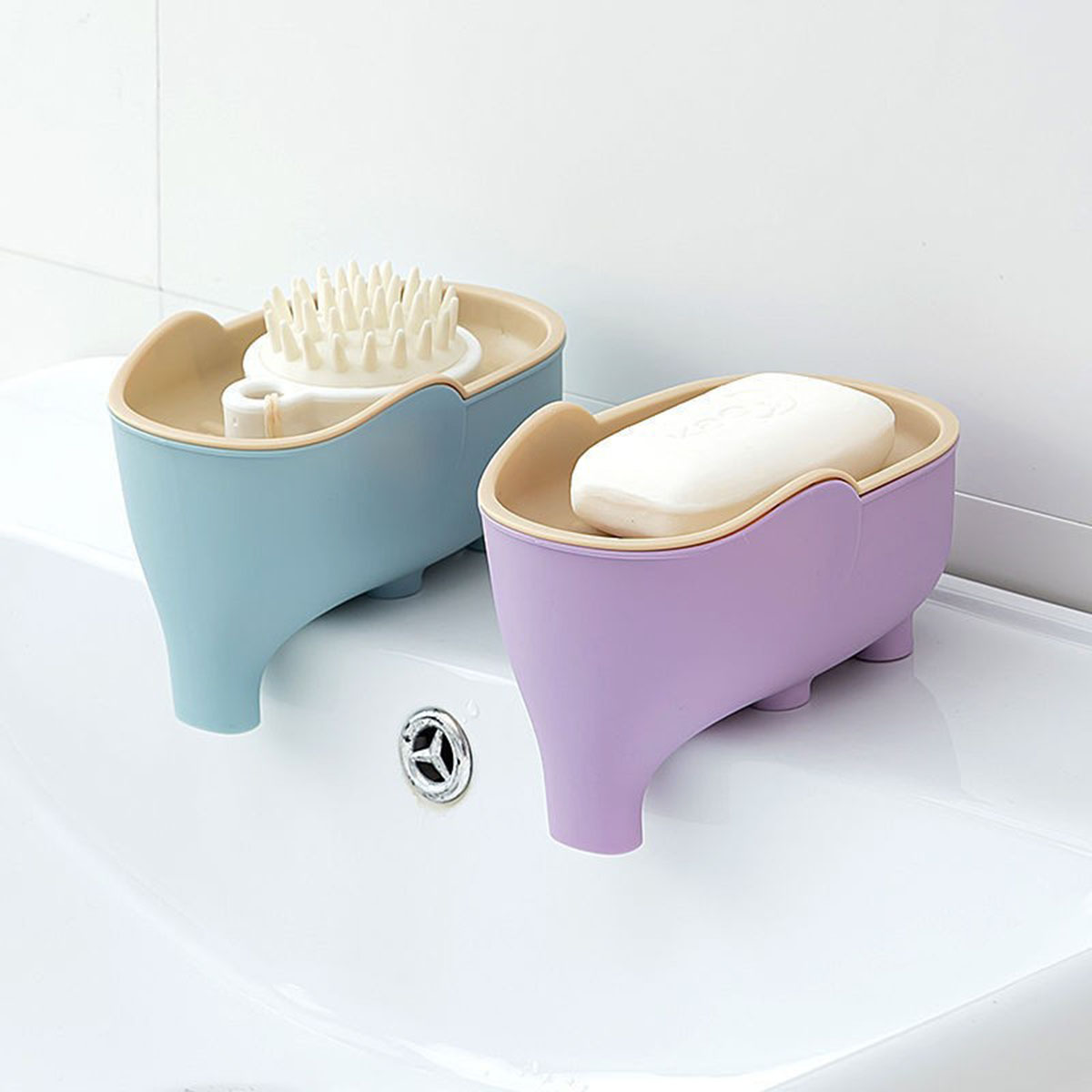 Soap Box Double Layer Cute Elephant Bathroom Accessories Home Decorative Children Students Waterproof Drain Rack