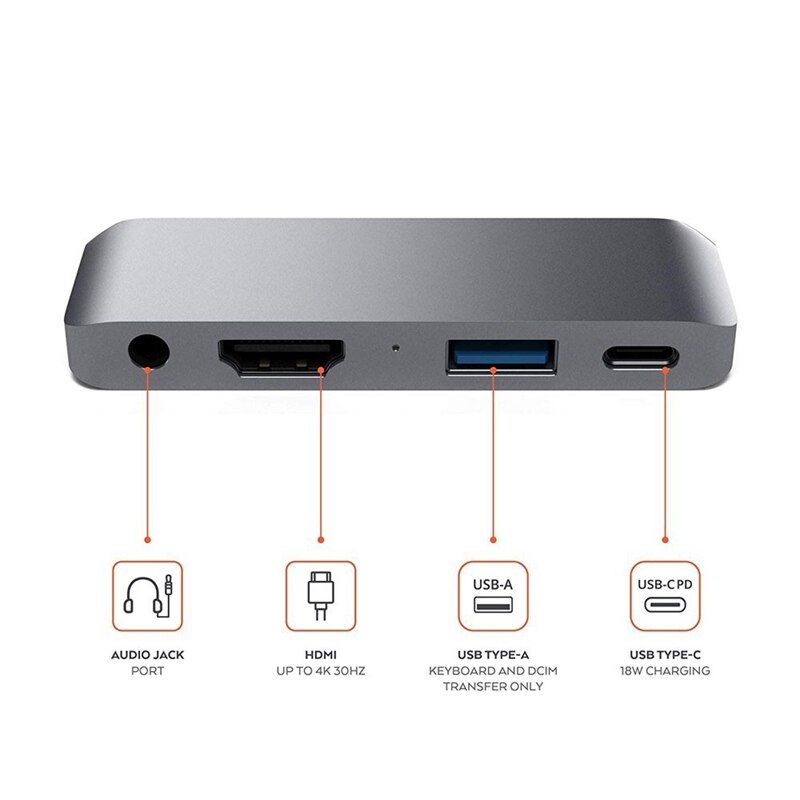 Hot-Tipo-C Hub Adapter Mobile Pro Usb-C/Pd di Ricarica/4 K Hdmi/ usb 3.0/3.5Mm per Cuffie Martinetti-Compatibile con 2018 Ipad Pro