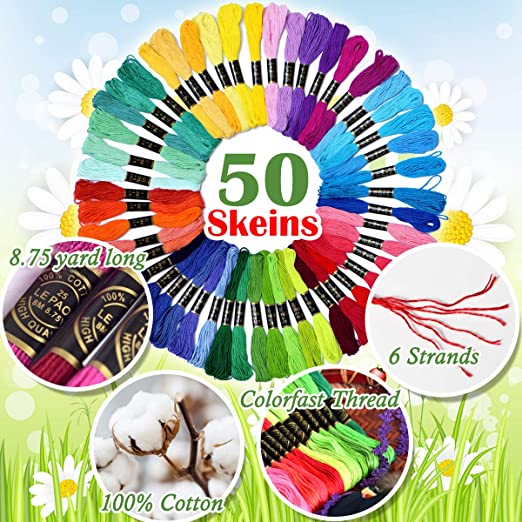Embroidery Floss Rainbow Color 50 Skeins Per Pack Cross Stitch Threads Friendship Bracelets Floss Crafts Floss