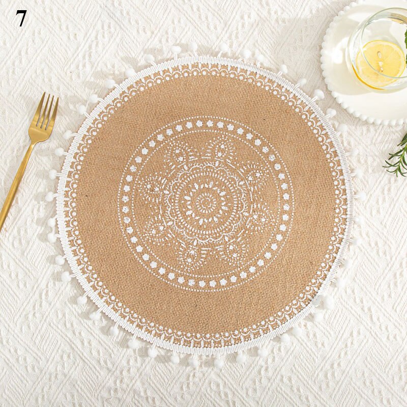 Coffee Cup Mats Woven Placemats Printed Jute Placemats Tassel Placemat Vase Cushions Furniture Decoration Heat Insulation: 7