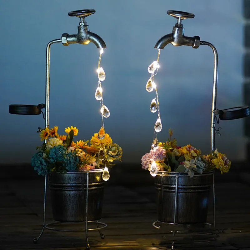 Solar- Wasserhahn Lichter LED Eisen Pflanzer Laterne wasserdicht Hof draussen Garten Dekoration draussen Landschaft Absperr hahn Lampe