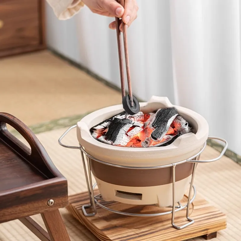 Indoor Ceramic Charcoal Grill BBQ Stove Fire Pit Home Use Heating Side Stove Outdoor Cooking Flame Retention Stove