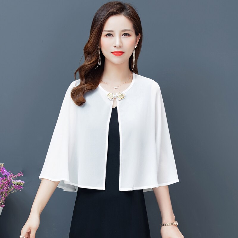 Bridal Shawl Wedding Top Shrug Chiffon Bolero For Women Short Jacket Party Cape Wraps 2022: white / 3XL 77.5-90kg