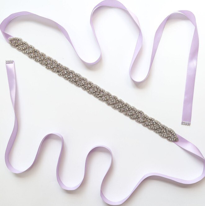 blue Long Crystal Bridesmaid Wedding Belts Rhinestone Wedding Prom Dress Belt Formal Bridal Ribbon Sash Belt Wedding Accessories: Lavender