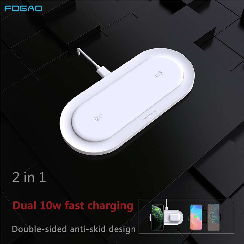 20w 2 in 1 dubbele draadloze oplader voor airpods pro, iphone 8 x xr  xs 11 samsung  s20 s10 dubbele 10w qi inductie snellaadpad