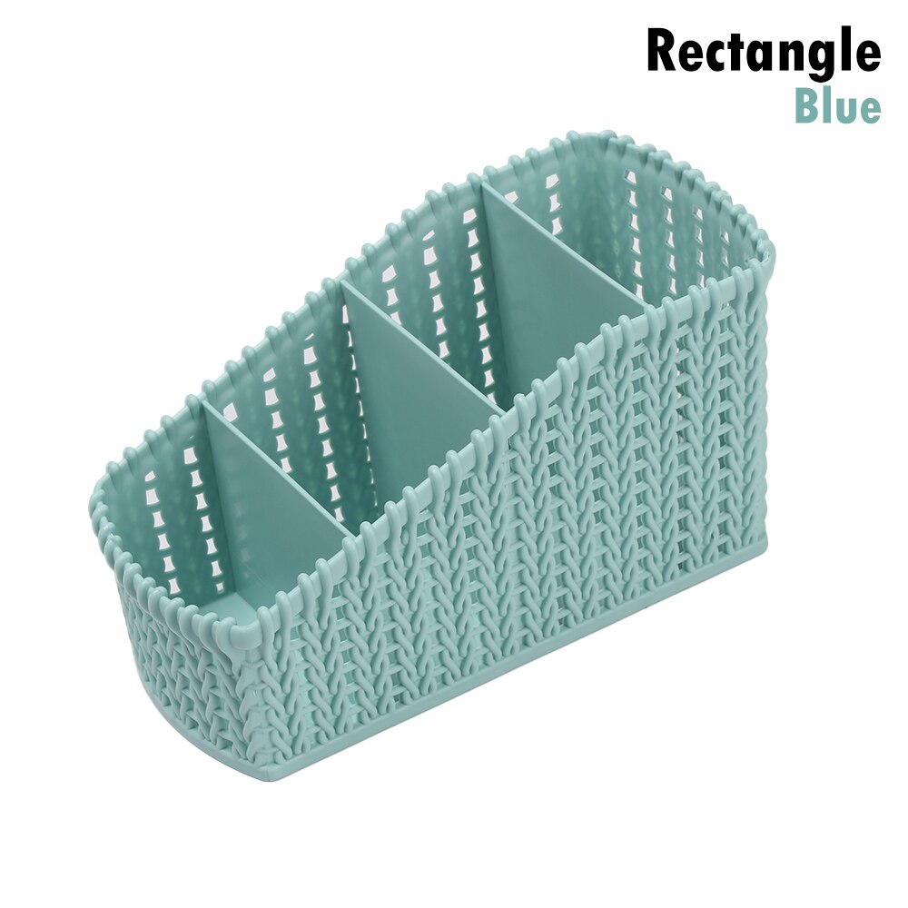 1pc rotan gevlochten multi-grid houder desktop organizer opbergdoos bureau afwerking bureau decoratie kantoorbenodigdheden schoolbenodigdheden: Rechthoek blauw