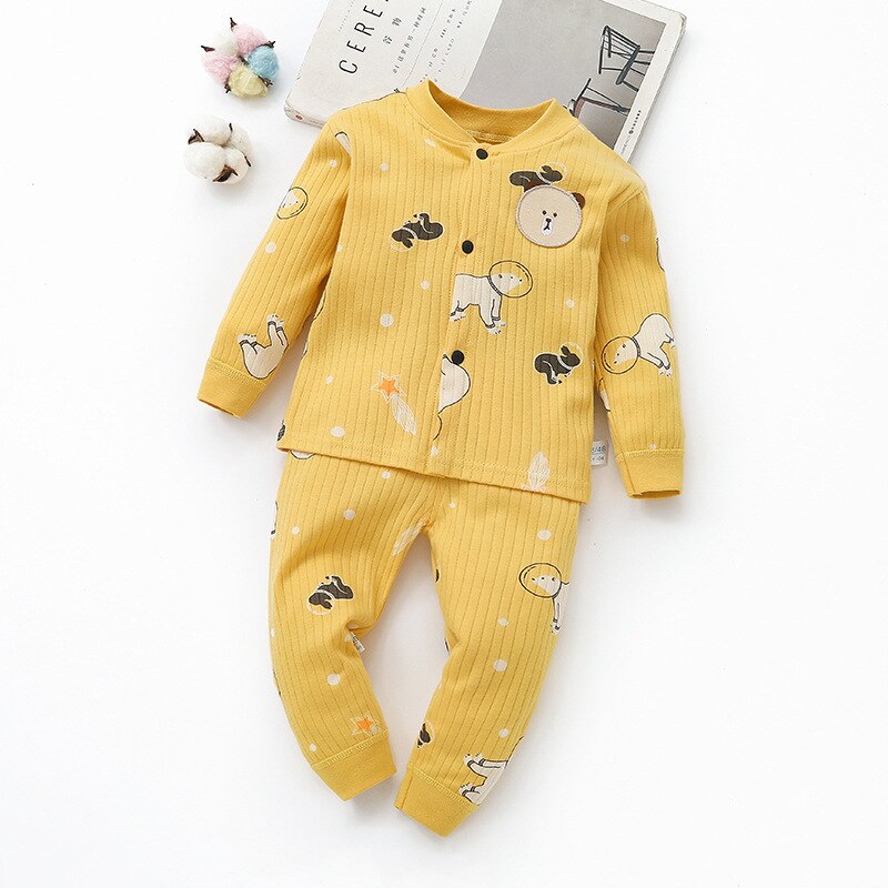 Baby Pyjama Suits Lente Herfst Baby Jongen Katoen Cartoon Lange Mouw Kleding Voor Peuter Meisjes Toevallige Zachte Sleepwears Kleding: yellow / 24M