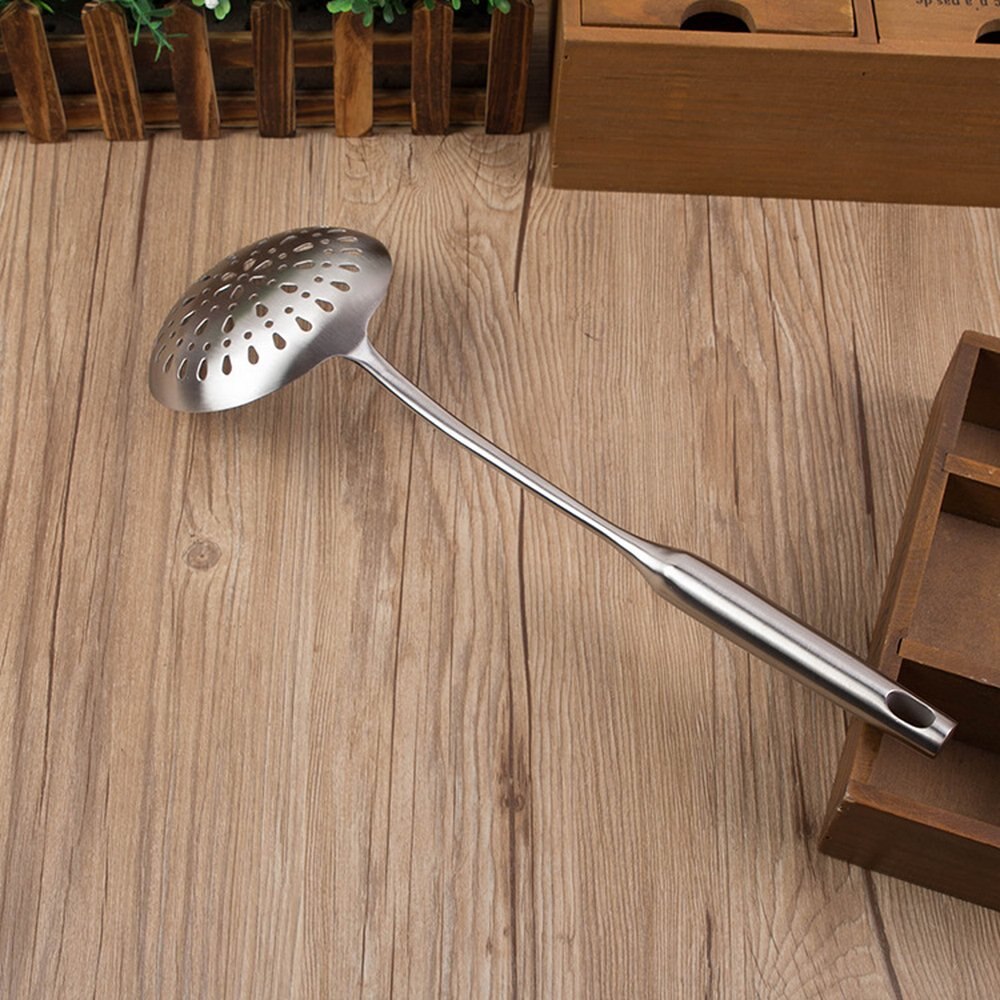 Rvs Pollepel Vergiet Custom Lepel Lange Ondiepe Mond Lepel met Uitloop Ingelaste Soep Filter Keuken Koken Tool