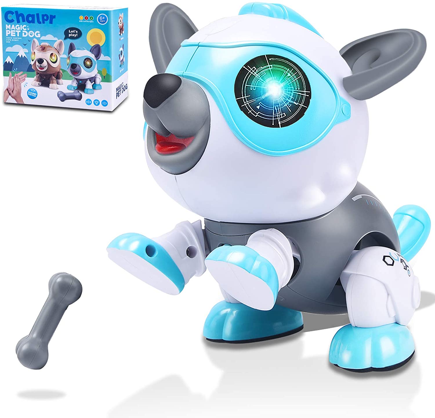 Animales de juguete de Perro Robot para niños, cachorro interactivo inteligente, educativo, para niños de 3 a 8 años: White