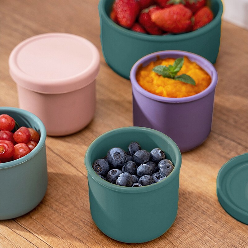 Kids Silicone Lunch Box with Lid Food Fruit Salad Fresh-Keeping Bowl Bento Box Kitchen Storage Containers Leak Proof