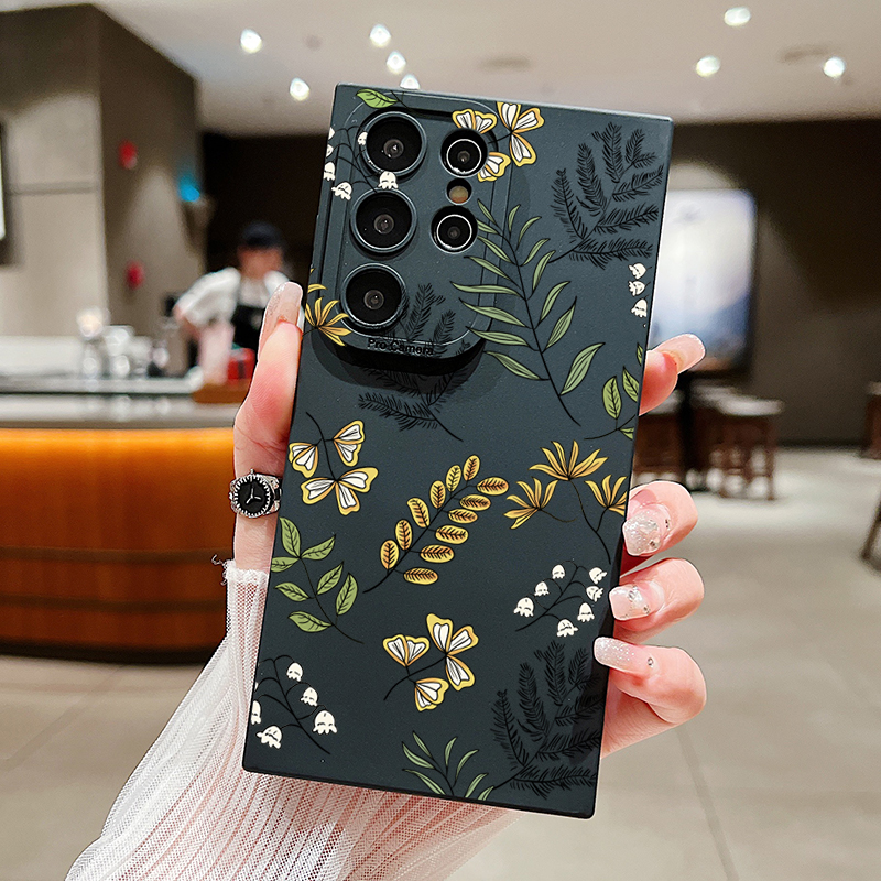 Coque de téléphone à motif de feuilles, étui souple pour Samsung Galaxy A15 A35 A55 A14 A34 A54 A13 A33 A53 A52 S25 S24 Ultra S23 S22 Plus S21 FE: Acrylique / Black