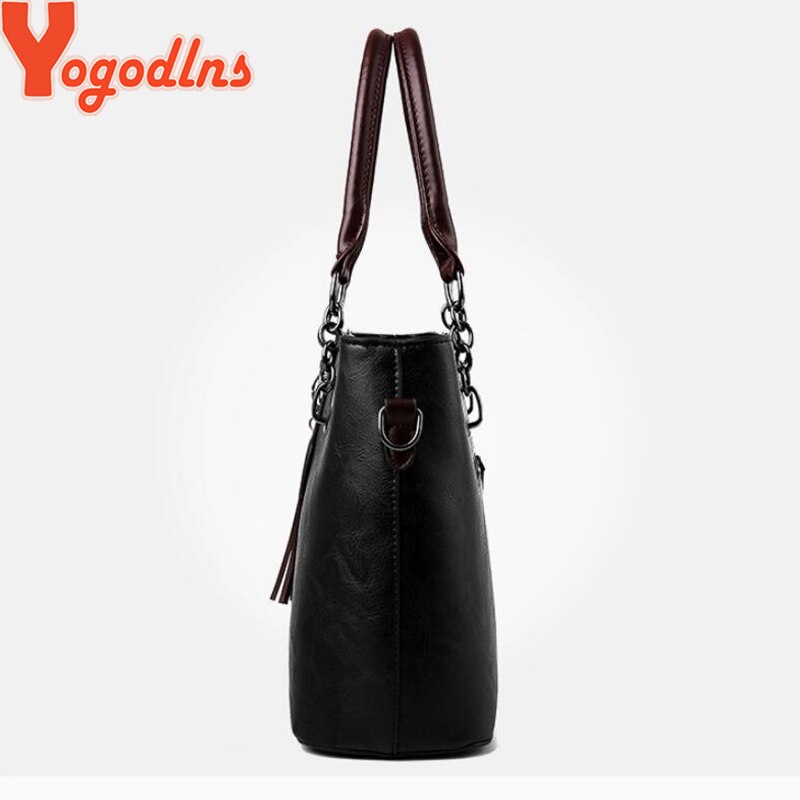 Yogodlns mujer de invierno bolsos de mano de cuero de color con borla y borla colgante de gato