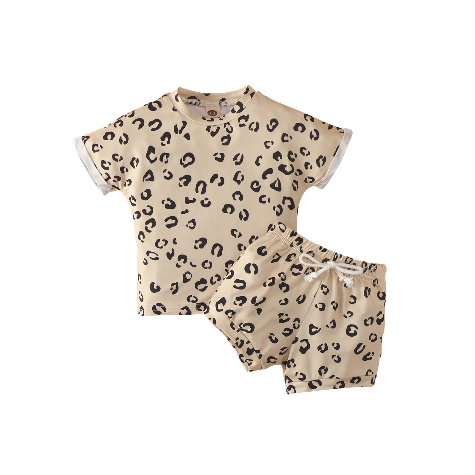 Pantaloncini estivi per neonate per bambini neonati completi girocollo manica corta stampa leopardo pantaloncini elastici in vita: YELLOW / 5T