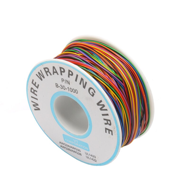 Een Roll 8 Kleuren 30AWG Draad Wikkelen Draad Vertind Koper Effen Pvc Isolatie W329