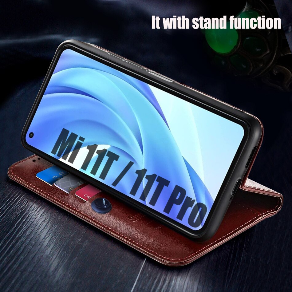 Mi 11t 11 t t11 pro 5g lyxfodral läderkortplats avtagbar plånbok bokskal för xiaomi 11t pro fodral  mi 11 t t11 telefonskal