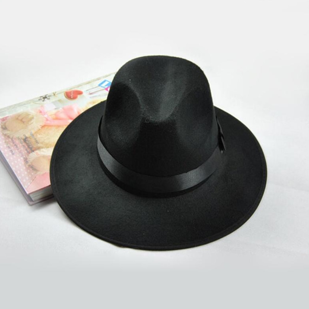 Ala ancha mujer otoño gorra de sombrero Jazz sombrero de fieltro invernal para sombrero de lana de mujer de mujer sombrero negro