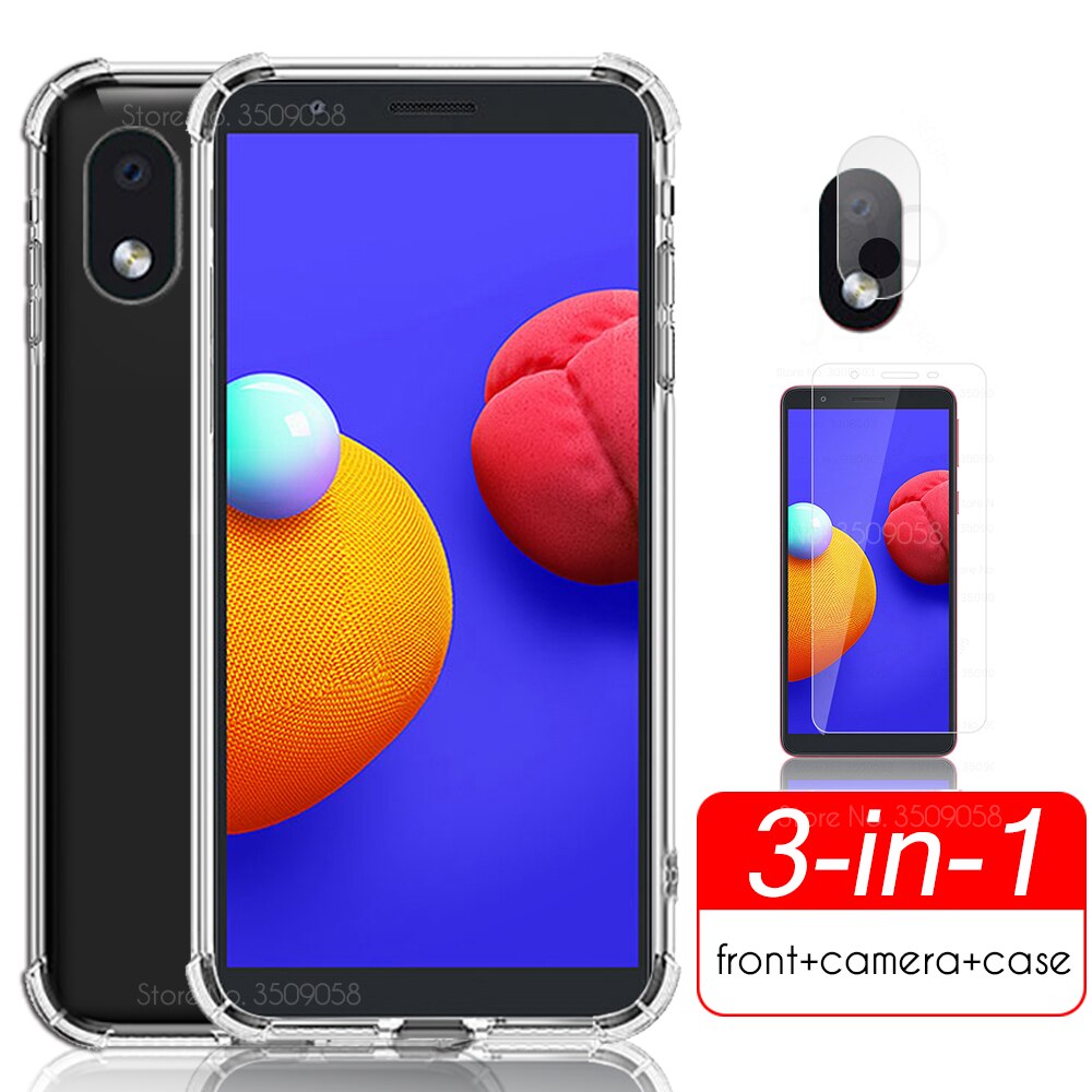 3in1 transparente caso de silicone macio para samsung galaxy a01 core 2020 sm-a013f/ds 5.3 protective protective filme de vidro protetor + lente da câmera: Default Title