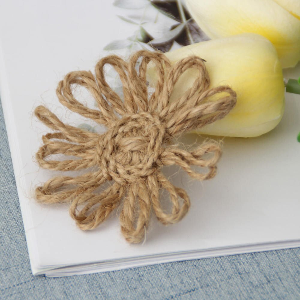 Flor de arpillera de yute hecha a mano, accesorios de ropa DIY, suministros Vintage de boda, decoración de flores, , 9 Uds.