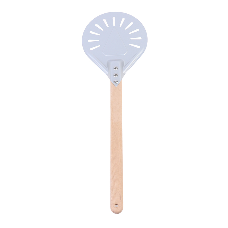 Pizza Draaien Kleine Pizza Schil Paddle Korte Ronde Pizza Tool Non Slip Houten Handvat 7 Inch Geperforeerde Pizza Schop Aluminium