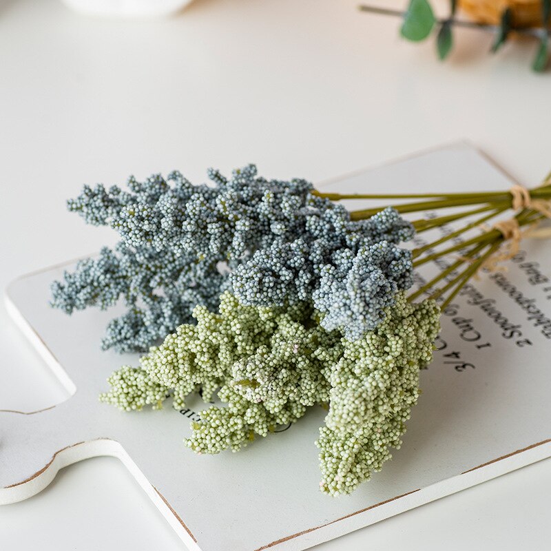 Billig 6 stk/pak kunstig vanilje mini skum bær spids kunstig blomsterbuket til hjemmet plante vægdekoration grai