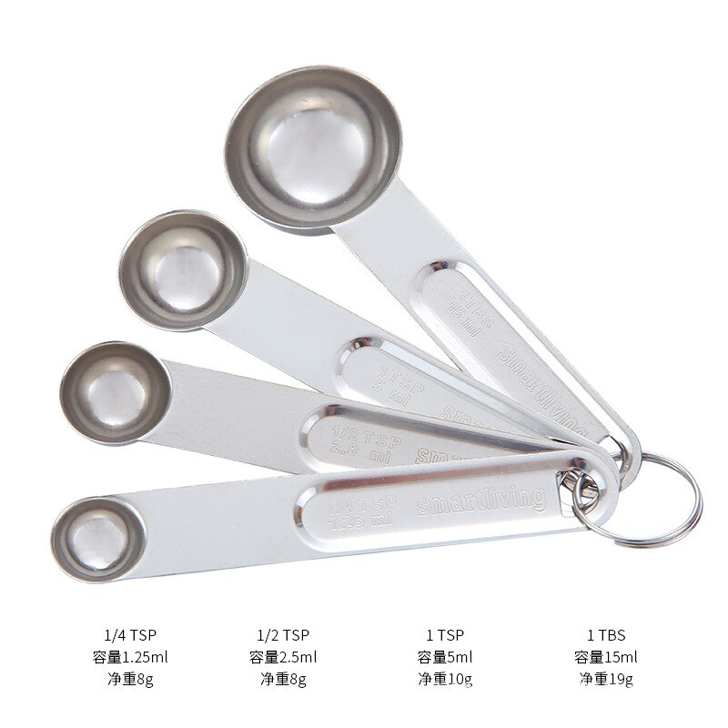 4/8pcs Stainless Steel Kitchen Measuring Spoons Teaspoon Coffee Sugar Scoop Cake Baking Flour Measuring Cups Kitchen Tools: Silver Spoons