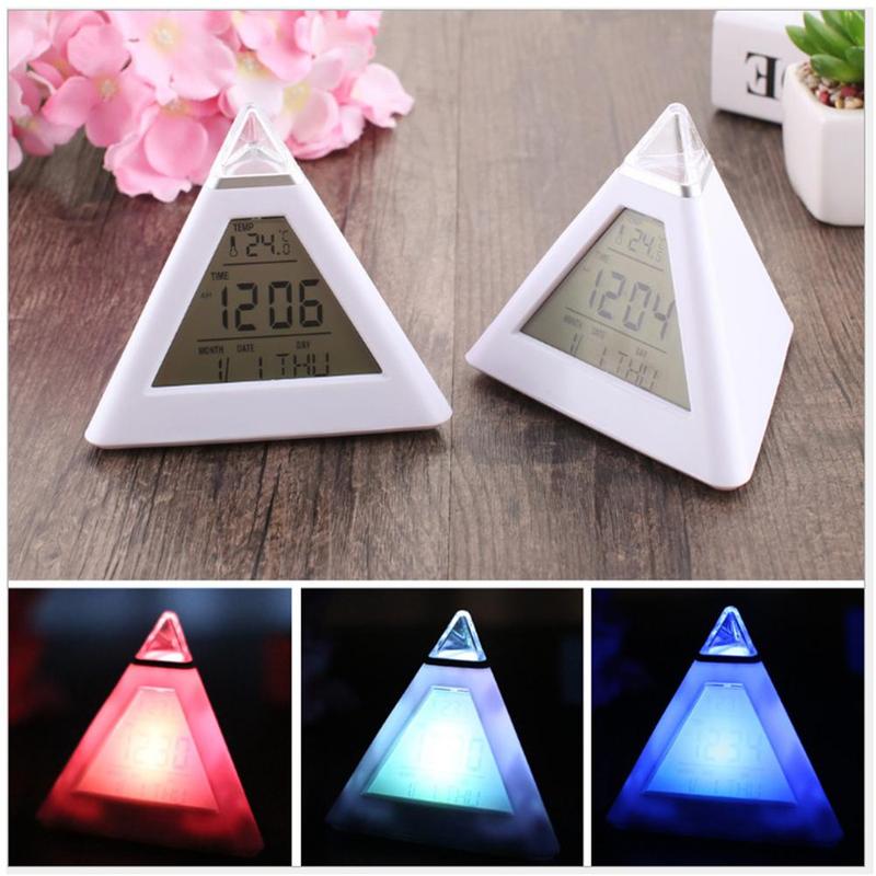 Triangle colorful color changing alarm clock alarm lazy LED clock triangle decompression small clock alarm R8O5