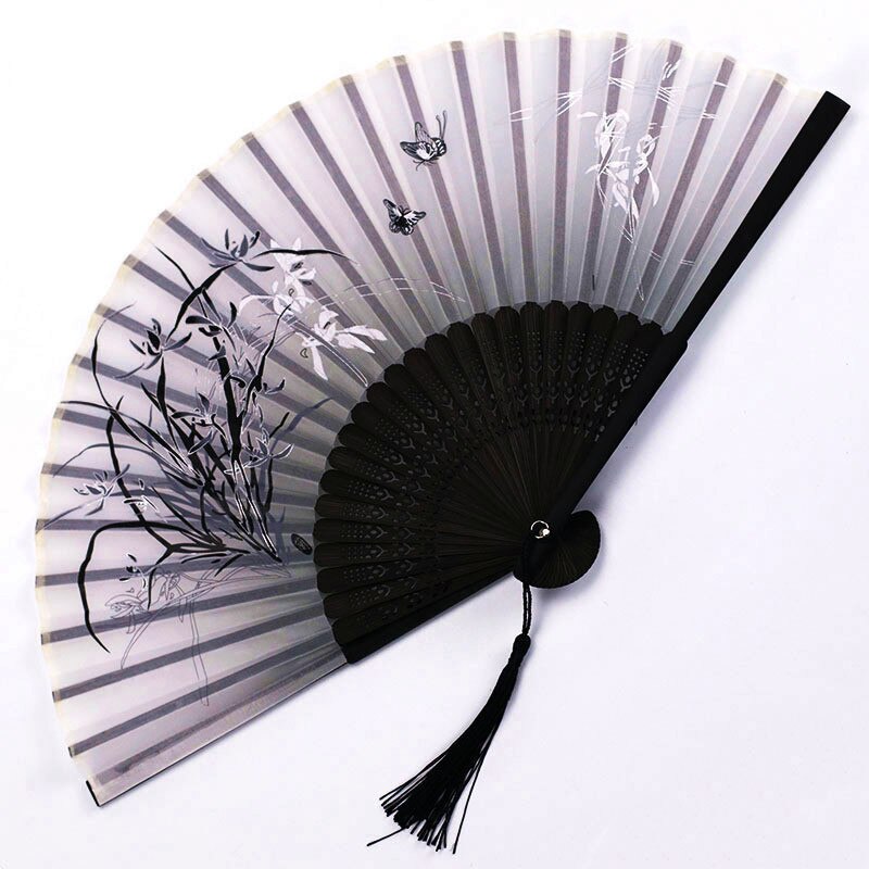 Chinese Japanse Vouwen Ventilator Houten Schacht Klassieke Dans Fan Kwastje Elegent Vrouwelijke Fan