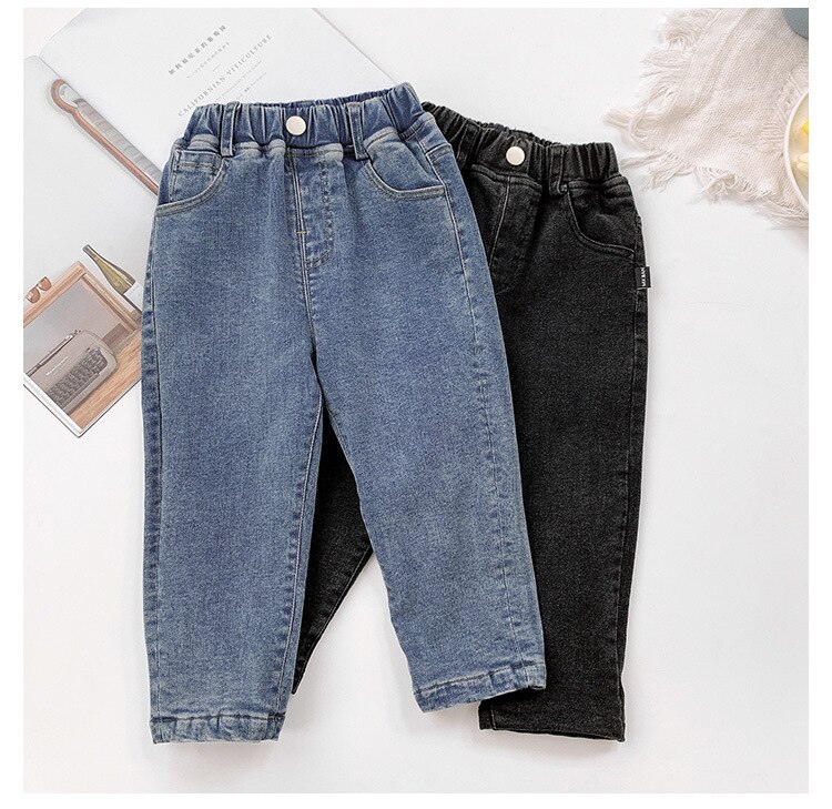 Inverno meninos e meninas macio elástico forro de lã quente jeans 2020 crianças moda all-match calças de brim quente