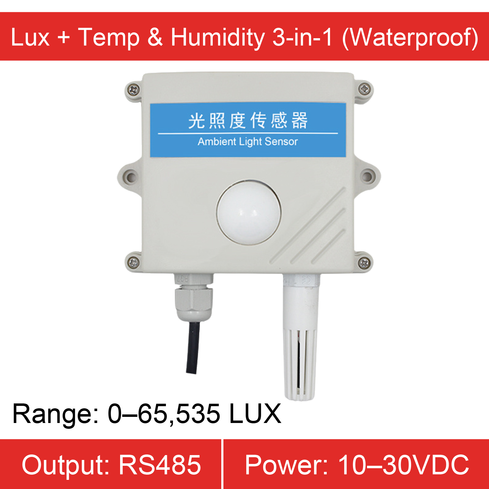 High-Precision Wall-Mounted Ambient Light Sensor Illuminance Meter with Temperature and Humidity Detection for Industrial Use: Gold