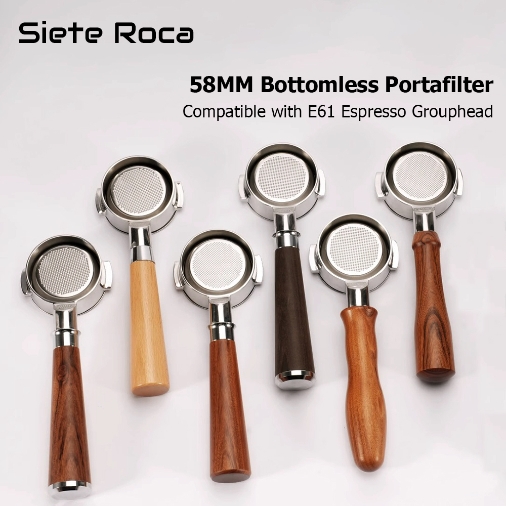 58mm Bottomless Coffee Portafilter for E61 Grouphead Espresso Machines Two-Ear Coffee Handle with Filter Basket Barista Tools