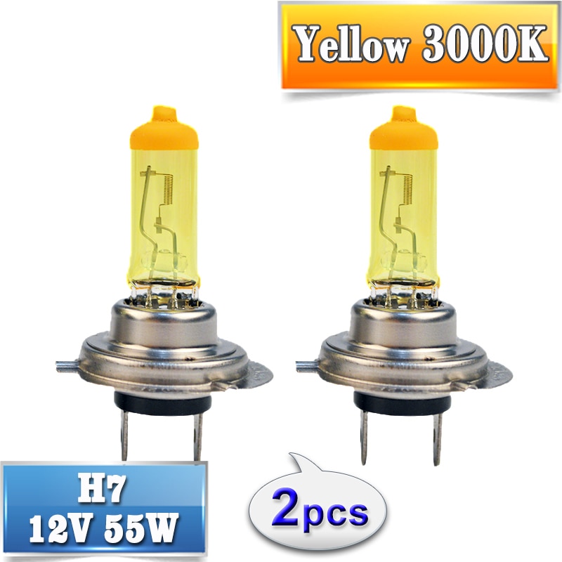 Halogen Bulb H7 Yellow 12V 55W 3000K Quartz Glass Xenon Car HeadLight Auto Lamp 2 PCS(1 Pair)