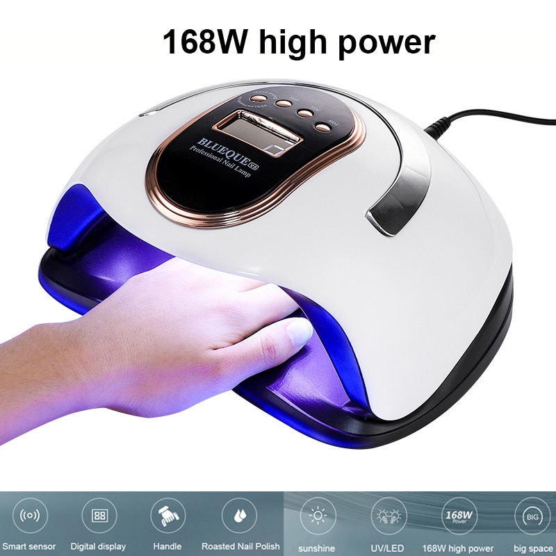 BLUEQUE-Lámpara de uñas V8 168W, lámpara UV 42LED de fototerapia automática, secador de Gel de uñas para manicura