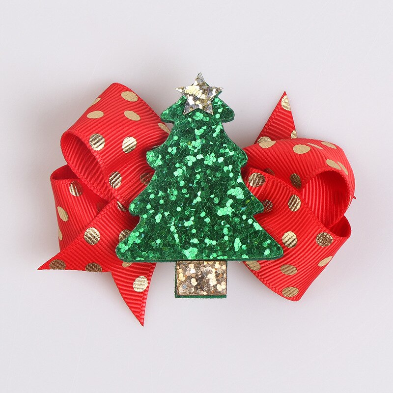 OPPOHERE Cute girl Christmas Bows Hair Clips style Glitter Elk Santa red Colors Hairpin For Kids Festival