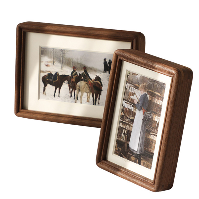 Marco de fotos de madera hecho a mano Retro con dibujos animados de paso, marco de fotos de escritorio de pie Vertical/Horizontal, decoración de pared colgante