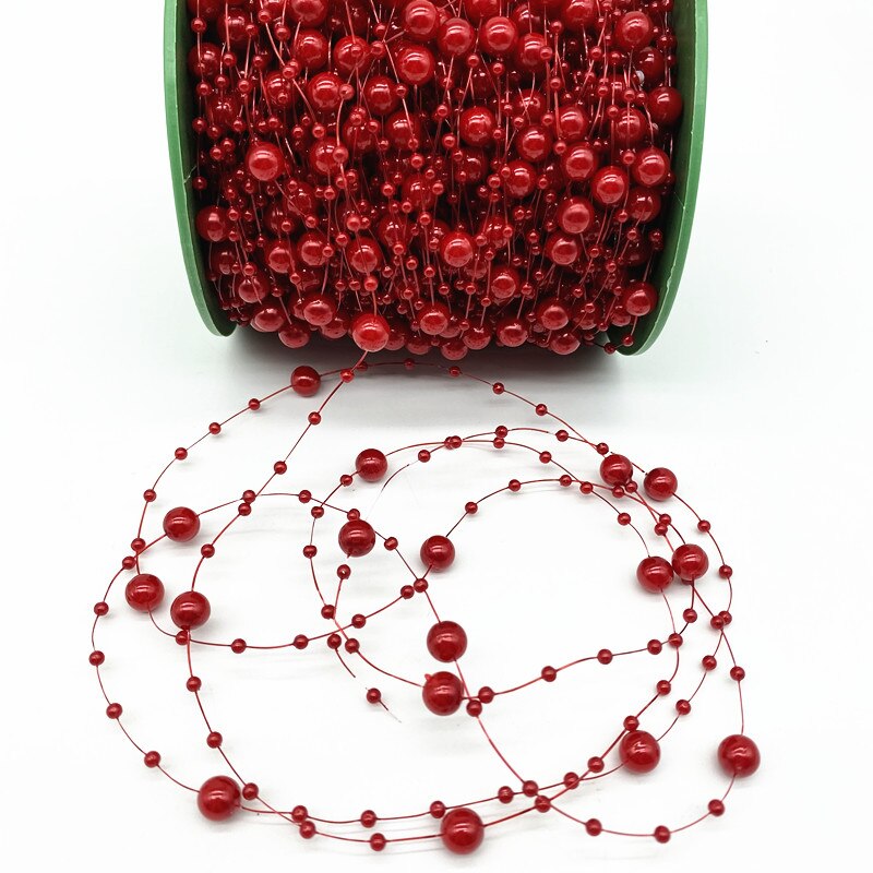 2 jardy 8 + 3mm świąteczne dekoracje żyłka sztuczne perły girlanda w formie łańcucha korali kwiaty wesele dekoracja: Red