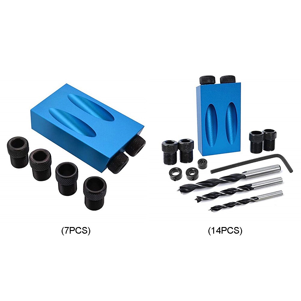 15 Degree Angle Pocket Hole Jig Kit 6/8/10mm Angle Drill Guide Hole Puncher Locator Jig Drill Bit Carpentry Woodworking Tools