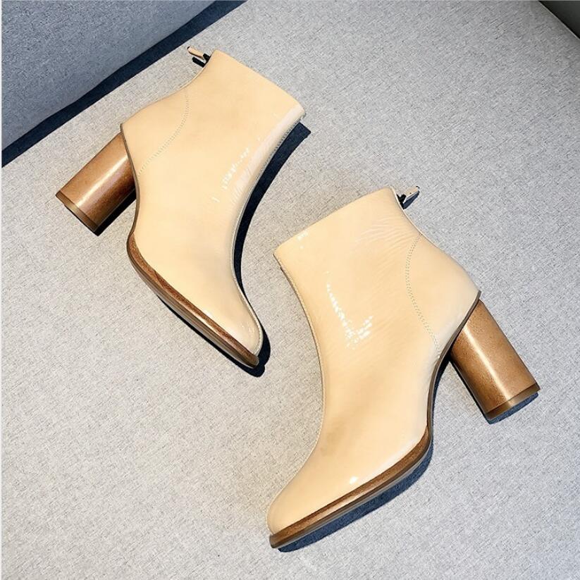 Europea Neue Gladiator Stiefel Frau Kurze Stiefel frauen Booties Weibliche Ankle Boot Platz zehen Zurück ZIp Starke Ferse Schwarz beige