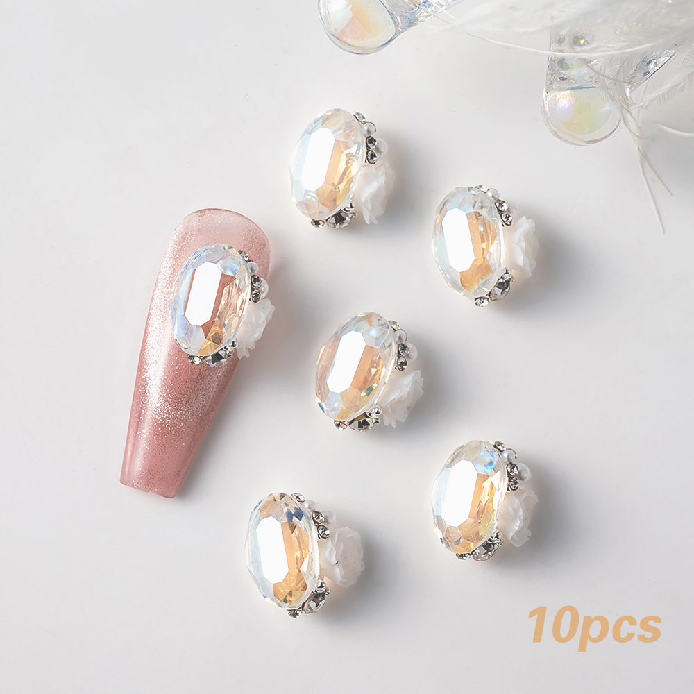 Ijs Transparant Roze Blauwe Nagel Steentjes Stapel Edelstenen 10 Stuks Sprankelende Diamant Kristal Nagel Bedels Ovale Rechthoekige Steentjes