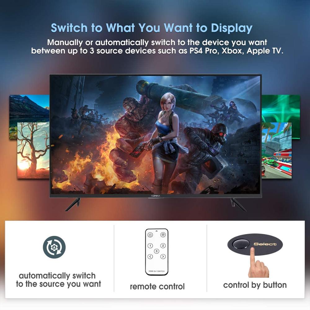 4K HDMI Switch 3x1 HDMI Splitter 3 in 1 out Switcher 1080P Full HD 3 Input 1 Output HDMI Converter HDMI Hub Adapter Support 3D