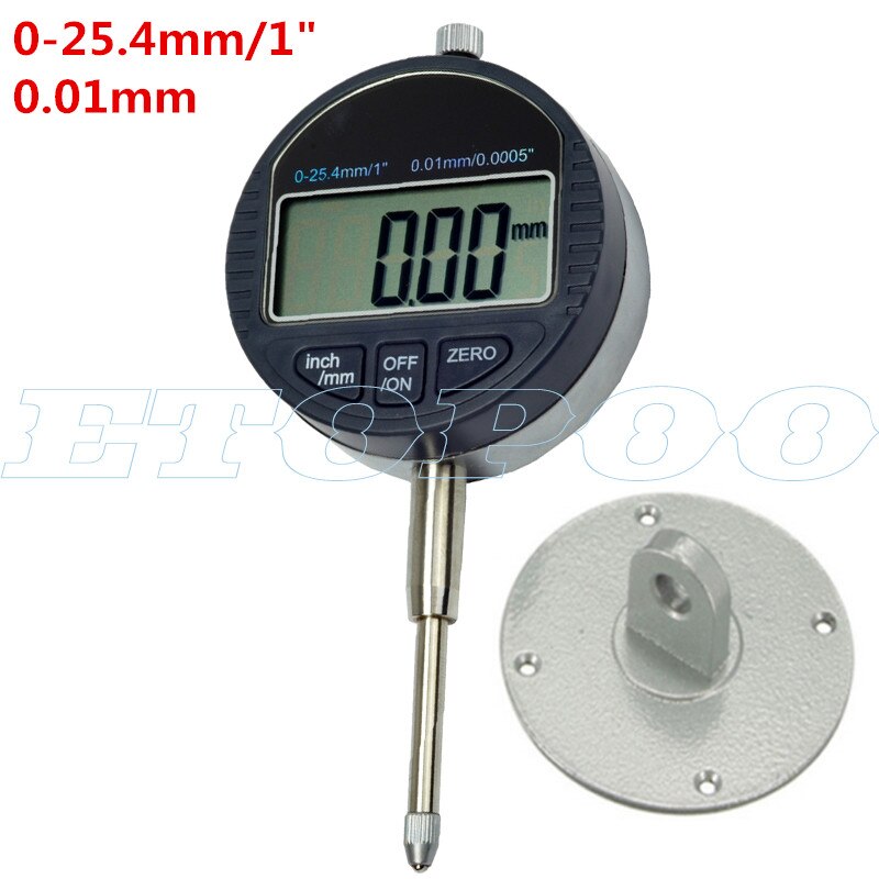 0-25.4mm Electronic Digital Dial Indicator 0-12.7mm/0.5&#39;&#39; 0.01mm With Magnetic Base stand Holder Gauge Caliper Measuring Tools: 25.4mm indicator