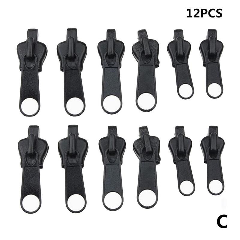 12/6pcs Universal Instant Fix Zipper Repair Kit Replacement Color Slider 3 Teeth Zip Zippers S5D7: C