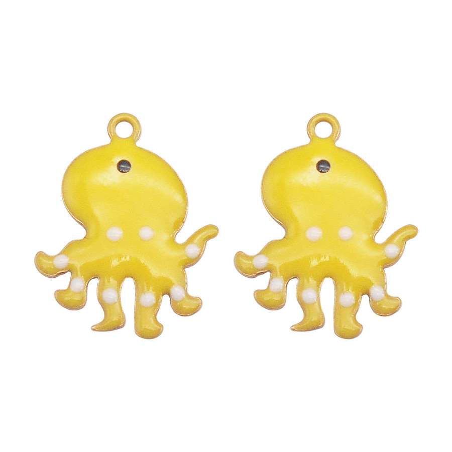 Julie Wang 5PCS 14x11mm Enamel Tiny Octopus Charms Double-sided Cartoon Copper Animal Pendant Bracelet Jewelry Making Accessory: BROWN