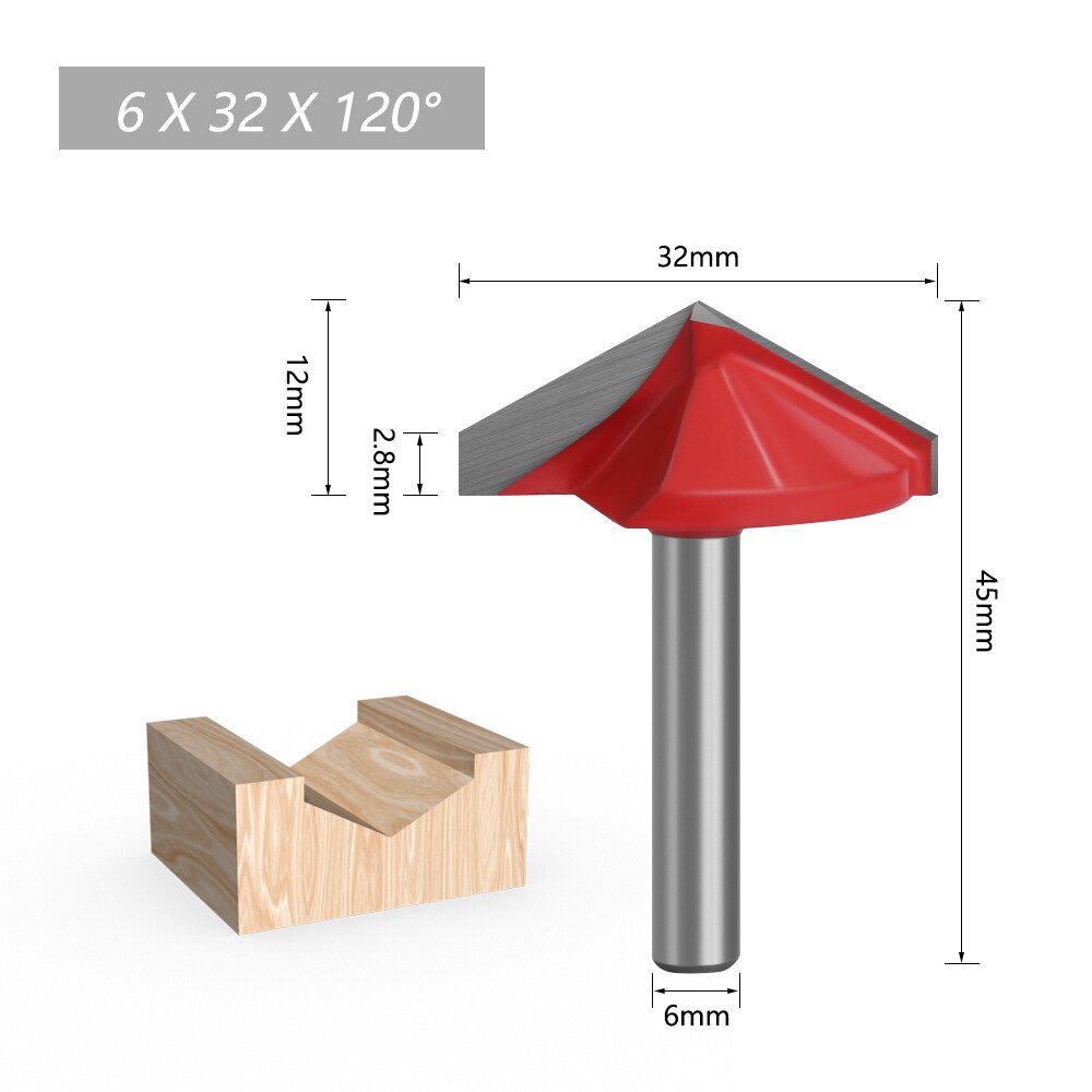 1pc 6mm Shank 60 90 120 150 degree V-shaped Router Bit, 3D wood MDF router bit CNC solid carbide end mill: 6X32X120