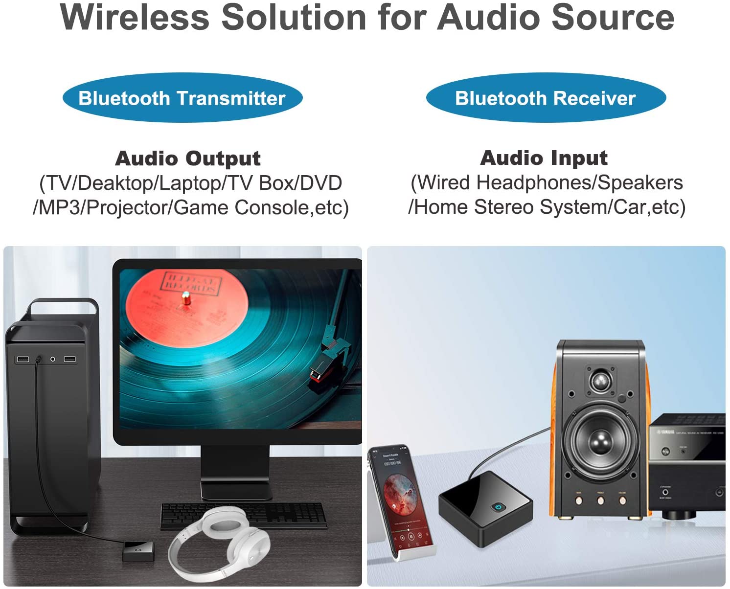 Bluetooth 5.0 lähetin vastaanotin alhainen latenssi 3.5mm aux-liitäntä optinen stereomusiikki langaton audiosovitin pc-televisioon auton kaiutin