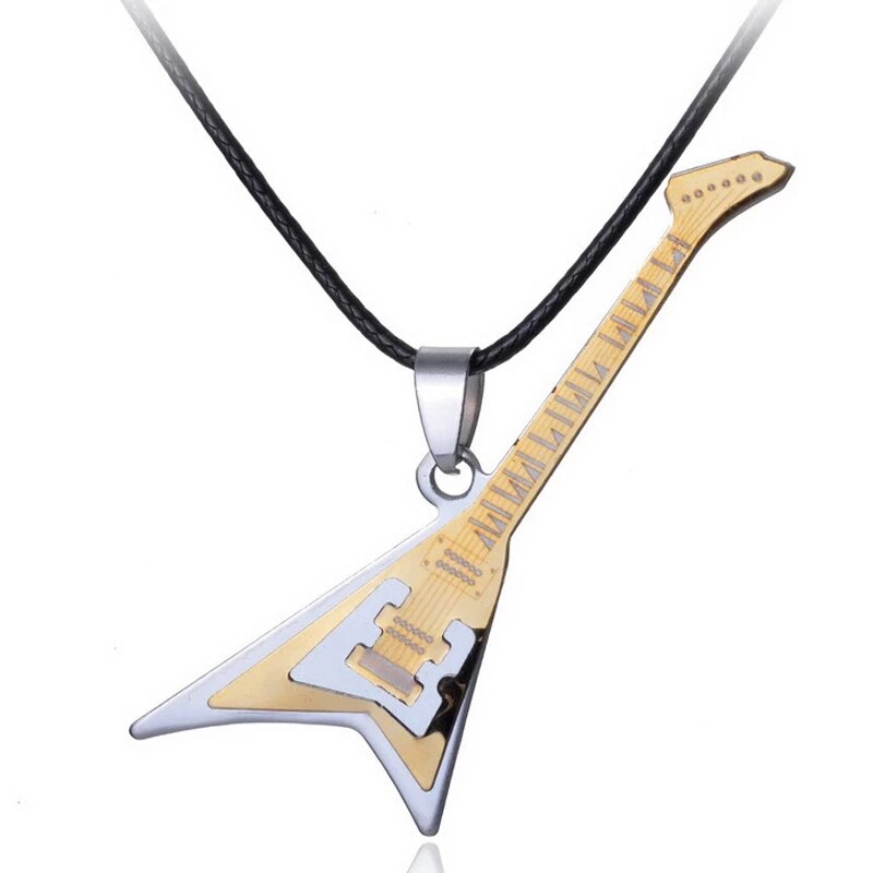 Rinhoo damen herren musik gitarre anhänger halskette edelstahl halsketten lederkette schmuck popmusik festival schmuck
