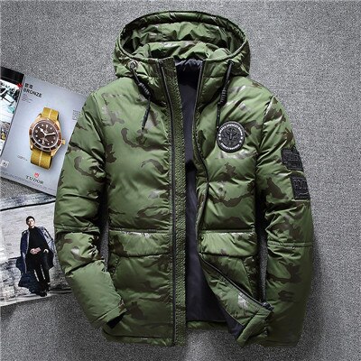Vinter parkas jacka herr vit dun parkas vindjacka vattentät huva tjocka varma jackor överrock herr: Armégrön / Xxxl