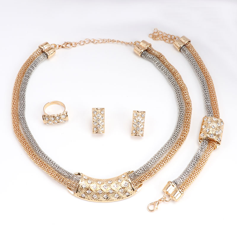 Afrikanische Perlen Schmuck Sets Kleid Zubehör Kristall Ohrringe Halskette Gold Farbe Klassische Anhänger Hochzeit: set