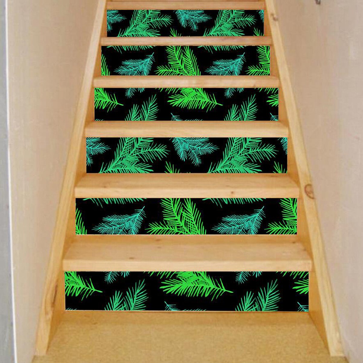 6 pegatinas para escaleras, pegatinas luminosas, calcomanías de vinilo autoadhesivas con estampado de hojas con estilo para escaleras, calcomanías para decoración del hogar 18X100cm duraderas