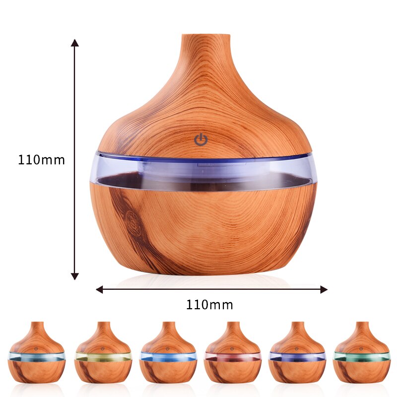 Elektrische Luchtbevochtiger Essentiële Aroma Olie Diffuser Ultrasone Houtnerf Luchtbevochtiger Usb Mini Mist Maker Led Licht Voor