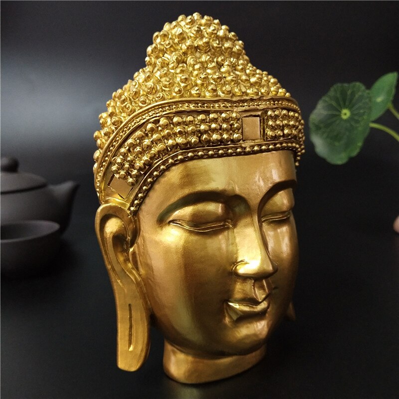 Gouden Boeddha Hoofd Standbeeld Muur Decoraties Sakyamuni Tathagata Boeddha Sculptuur Hars Ambachten Ornament Huisinrichting Standbeelden